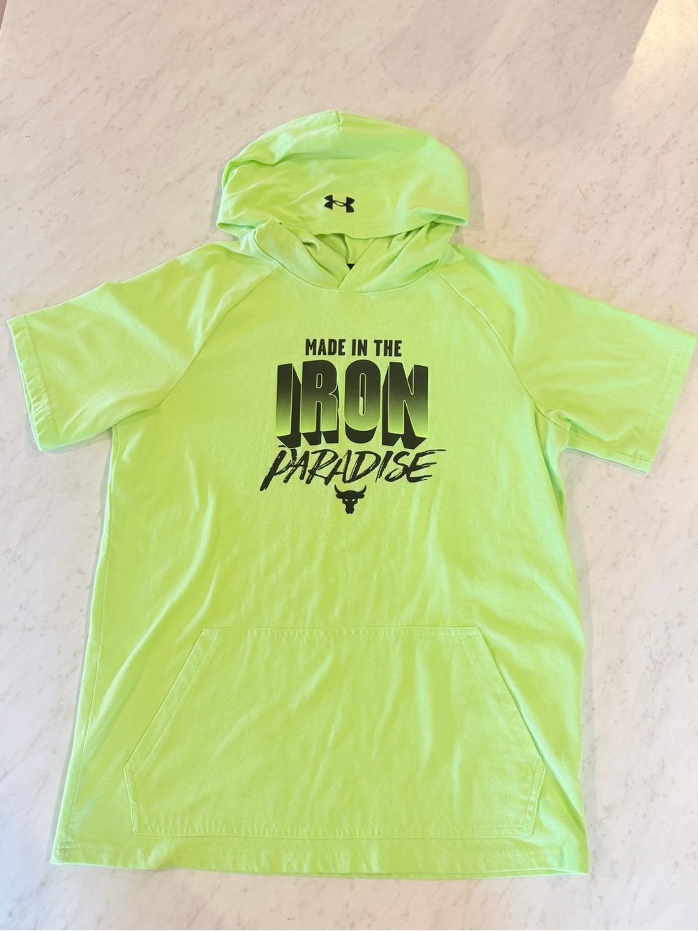Under Armour The Rock Kids Neon Green 'Iron Paradise' Short-Sleeve Hoodie